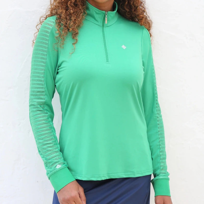 FAMARA Sheer Long Sleeve Zip Polo