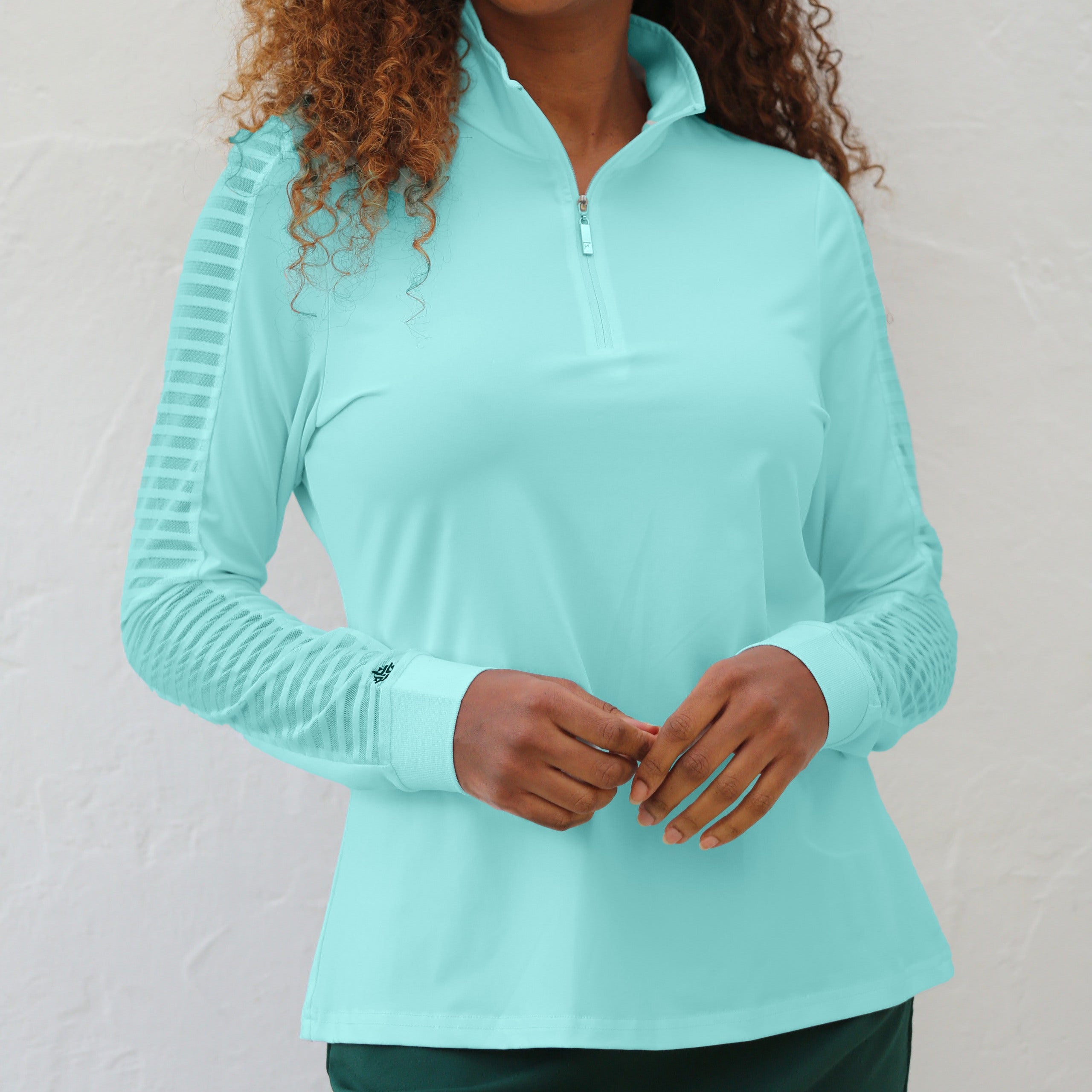 FAMARA Sheer Long Sleeve Zip Polo