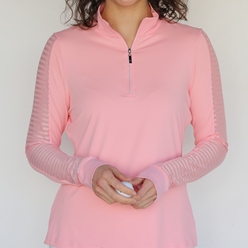 FAMARA Sheer Long Sleeve Zip Polo