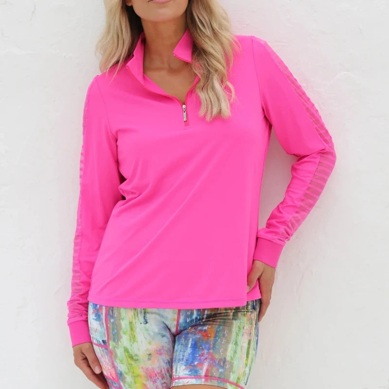 FAMARA Sheer Long Sleeve Zip Polo