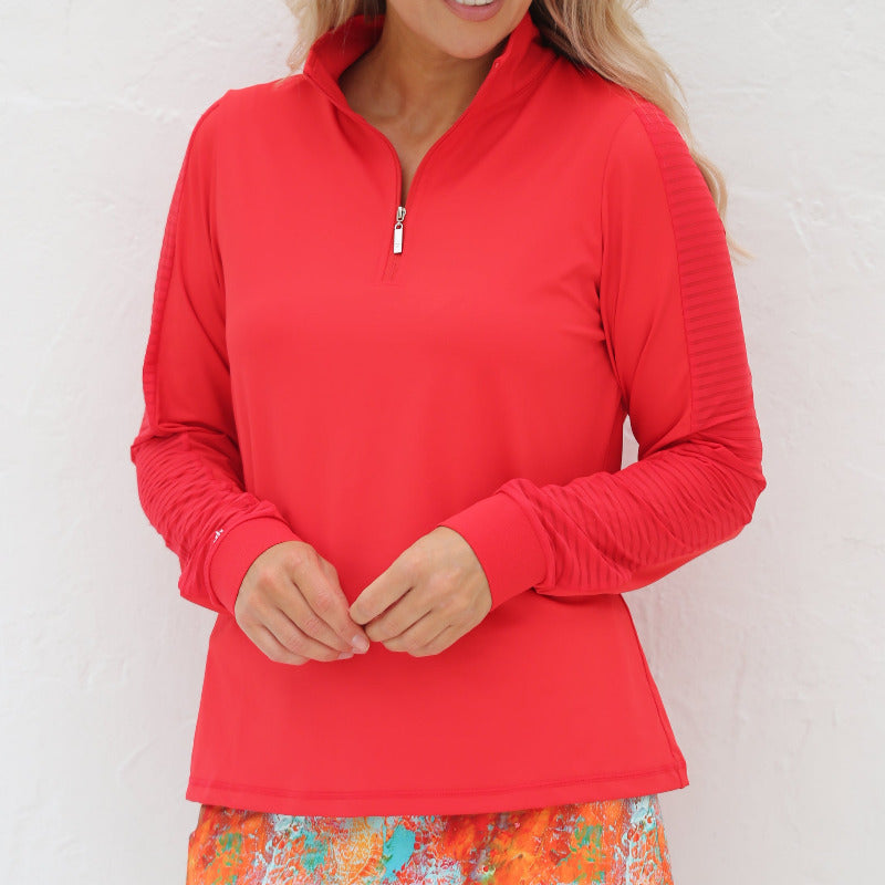 FAMARA Sheer Long Sleeve Zip Polo