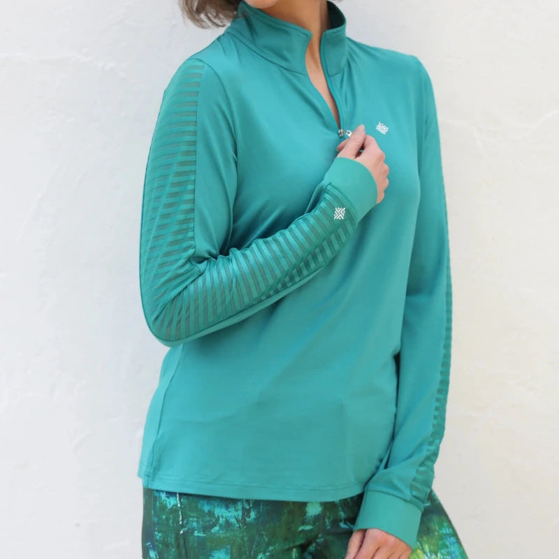 FAMARA Sheer Long Sleeve Zip Polo