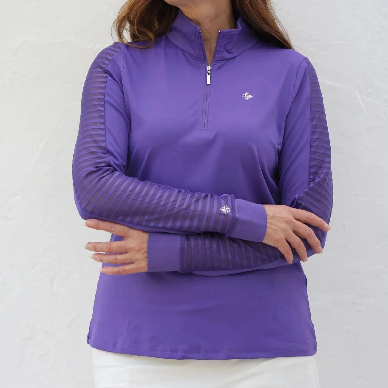 FAMARA Sheer Long Sleeve Zip Polo