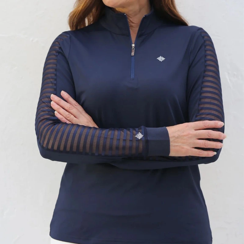 FAMARA Sheer Long Sleeve Zip Polo
