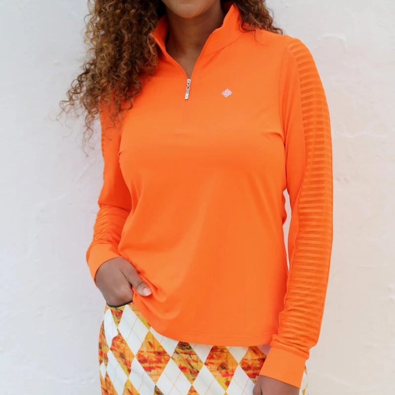 FAMARA Sheer Long Sleeve Zip Polo