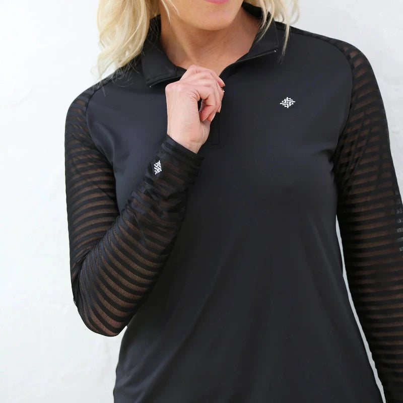 FAMARA Sheer Long Raglan Sleeve Zip Polo