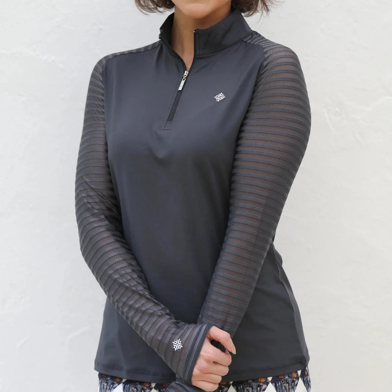 FAMARA Sheer Long Raglan Sleeve Zip Polo