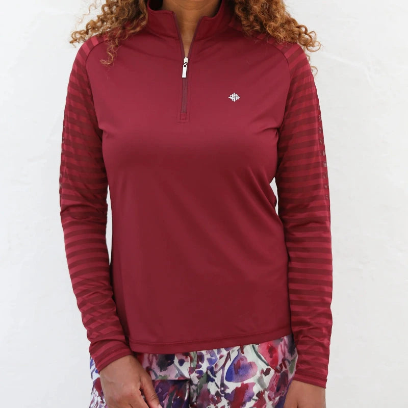FAMARA Sheer Long Raglan Sleeve Zip Polo