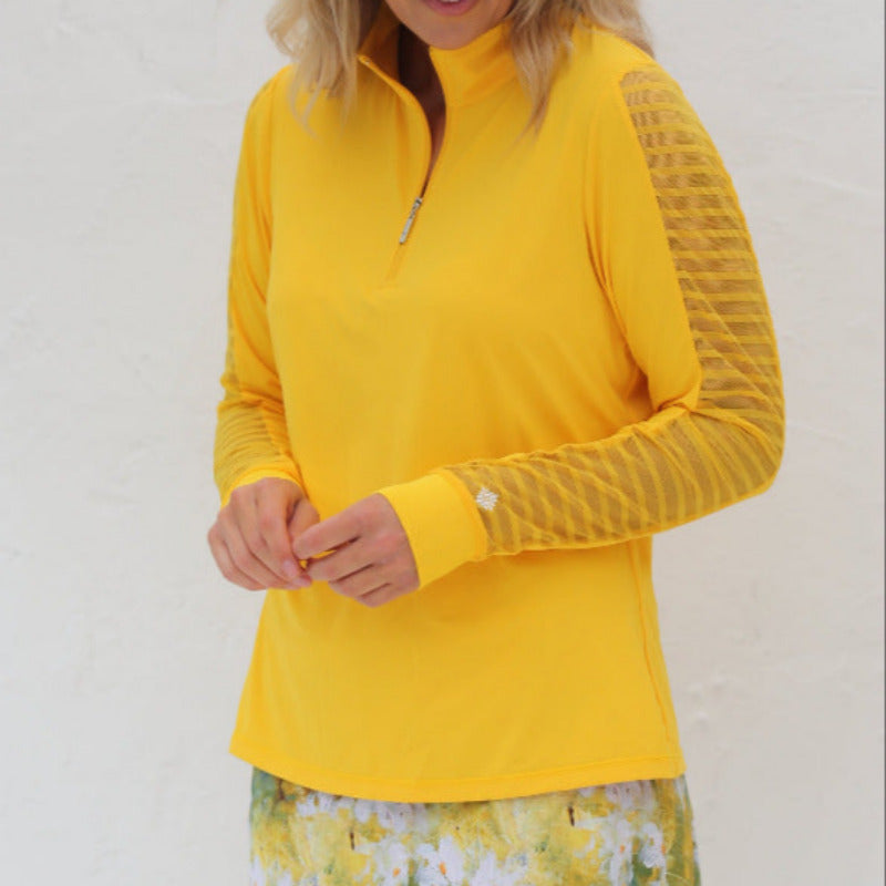 FAMARA Sheer Long Sleeve Zip Polo