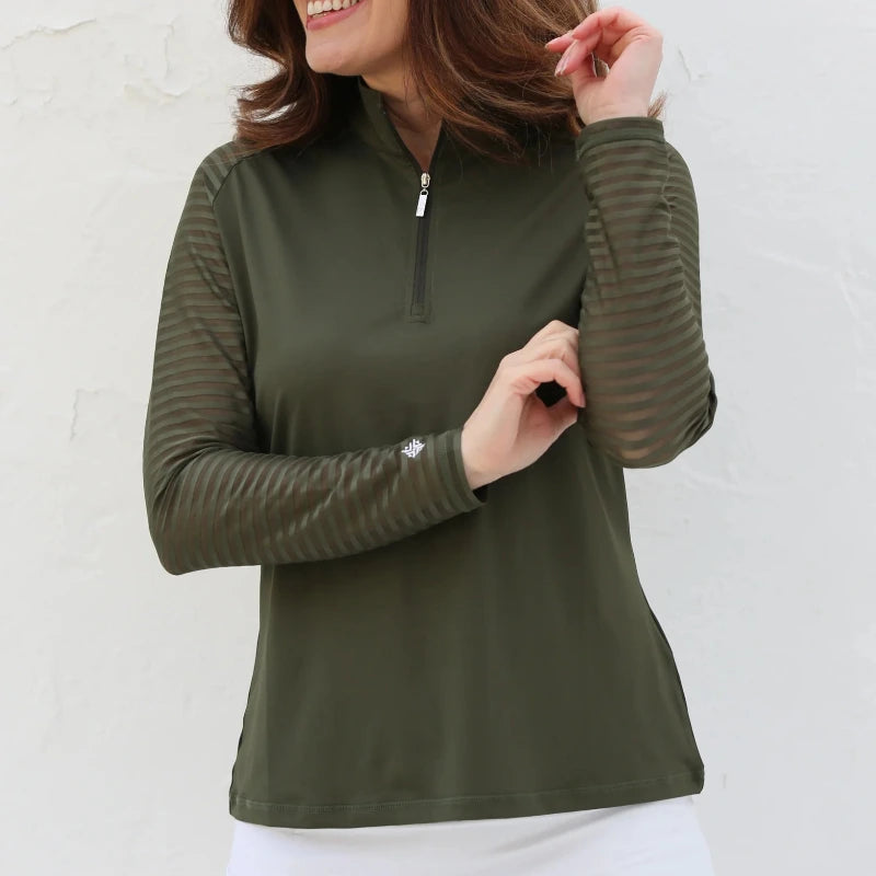 FAMARA Sheer Long Raglan Sleeve Zip Polo